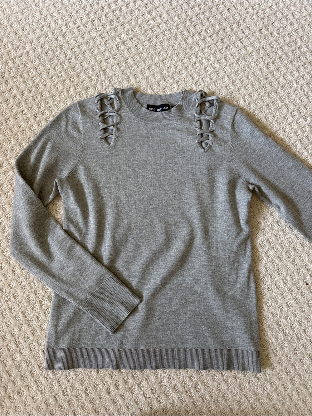 525 America Light Gray Lace-Up Shoulder Crewneck Sweater